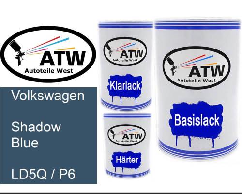 Volkswagen, Shadow Blue, LD5Q / P6: 500ml Lackdose + 500ml Klarlack + 250ml Härter - Set, von ATW Autoteile West.